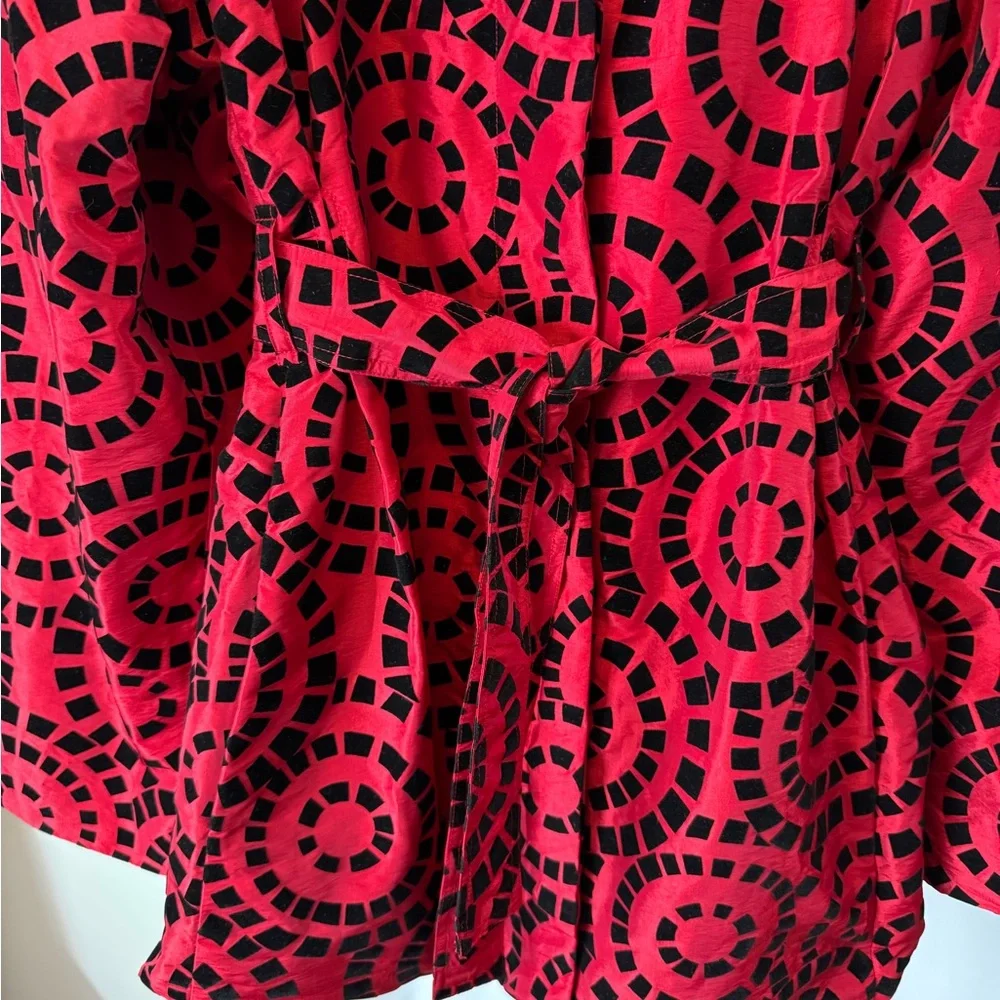 UBU Red Black Velvet Flocked Belted Statement Jacket Large - Picture 4 of 12